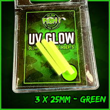 Load image into Gallery viewer, UV Glow Bobbin Inserts 3mm x 25mm Green | Rechargeable Glow Inserts for Carp Fishing Bobbins