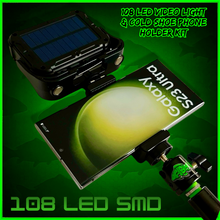 Load image into Gallery viewer, 108 SMD LED RECHARGEABLE &amp; SOLAR VIDEO/BIVVY LIGHT &amp; COLD SHOE PHONE HOLDER KIT- SELF TAKE KIT-SELF TAKE STATION FOR CARP FISHING.