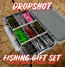 Load image into Gallery viewer, Dropshot fishing tackle box packed with lures, perfect for perch, pike, and chub fishing. Great gift for lure fishing enthusiasts.