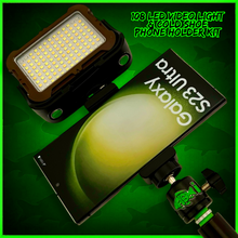 Load image into Gallery viewer, 108 SMD LED RECHARGEABLE &amp; SOLAR VIDEO/BIVVY LIGHT &amp; COLD SHOE PHONE HOLDER KIT- SELF TAKE KIT-SELF TAKE STATION FOR CARP FISHING.