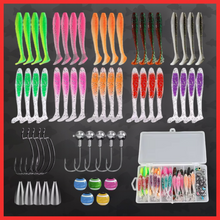 Load image into Gallery viewer, 61pc Soft Lure Fishing Kit – T-Tail Jighead &amp; Texas Rig Set-Fish i Tackle Predator kit.
