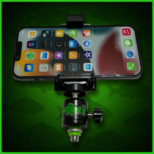 Load image into Gallery viewer, RECHARGEABLE 52 SMD LED VIDEO/BIVVY LIGHT &amp; COLD SHOE PHONE HOLDER KIT- SELF TAKE KIT-SELF TAKE STATION FOR CARP FISHING.