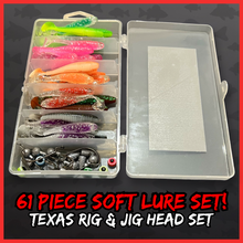 Load image into Gallery viewer, 61pc Soft Lure Fishing Kit – T-Tail Jighead &amp; Texas Rig Set-Fish i Tackle Predator kit.