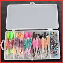 Load image into Gallery viewer, 61pc Soft Lure Fishing Kit – T-Tail Jighead &amp; Texas Rig Set-Fish i Tackle Predator kit.