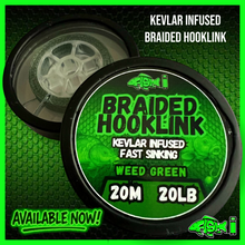 Load image into Gallery viewer, FiSH i Kevlar Infused Braided Hooklink – Weed Green (20m / 20lb)