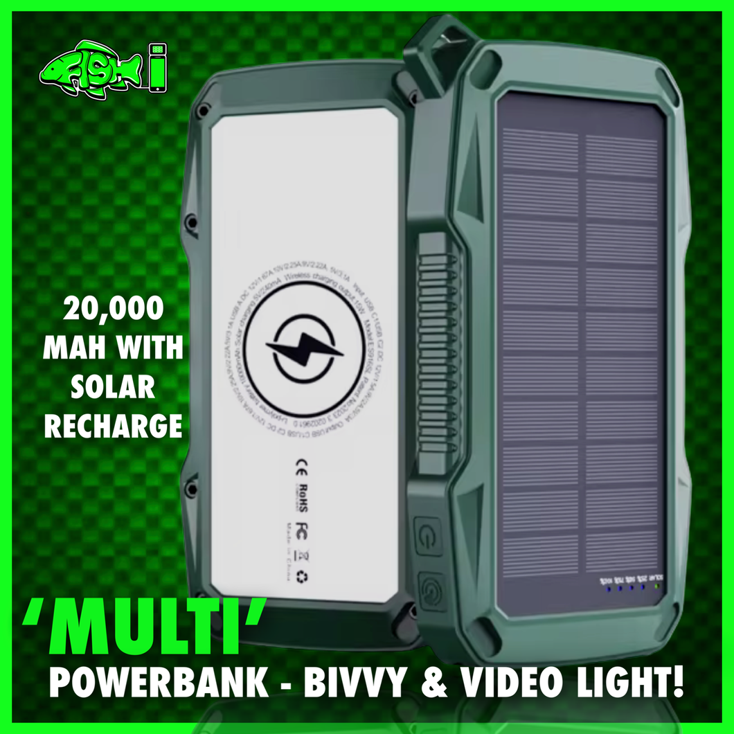 ‘Multi’ PowerBank With Video/Bivvy Light.inc Wireless Phone Charging & Solar Recharge!