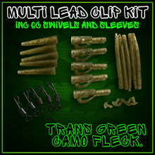 Load image into Gallery viewer, ⭐️NEW PRODUCT⭐️-Multi Lead Clips includes Qc Swivels and Anti Tangle Sleeves in Trans Green Camo Fleck.
