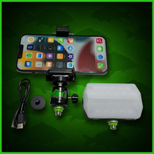 Load image into Gallery viewer, RECHARGEABLE 52 SMD LED VIDEO/BIVVY LIGHT &amp; COLD SHOE PHONE HOLDER KIT- SELF TAKE KIT-SELF TAKE STATION FOR CARP FISHING.
