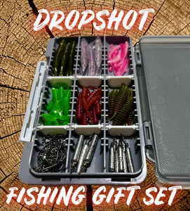 Lure Fishing Finesse Dropshot fishing tackle box packed with lures, perfect for perch, pike, and chub fishing. Great gift for lure fishing enthusiasts.