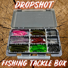Load image into Gallery viewer, Dropshot fishing tackle box packed with lures, perfect for perch, pike, and chub fishing. Great gift for lure fishing enthusiasts.
