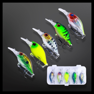 Set of 5 mini crankbait lures. mix of colours. 5cm Lures for Pike Perch Chub fishing.