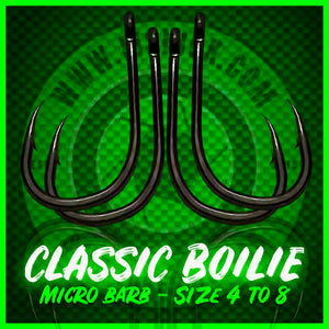 Wide Gape Classic Boilie Style Carp Hooks.Micro Barbed