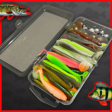 Load image into Gallery viewer, 51pc Ripple Shad Soft Lure Kit T Tail Fishing Baits Jig Head Set Perch Zander