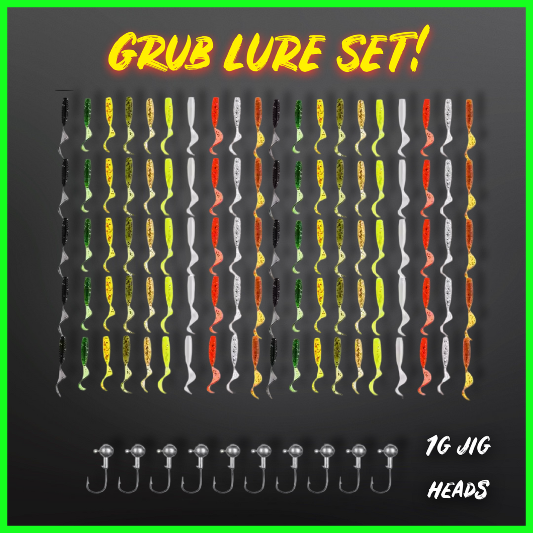 Mixed Grub lures with 1g jig heads.100 Piece Set. - FiSH i UK