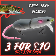Load image into Gallery viewer, 85mm Rat/Mouse Lure Floating 15.5g.Various Colours Available! Surface Pike Fishing!