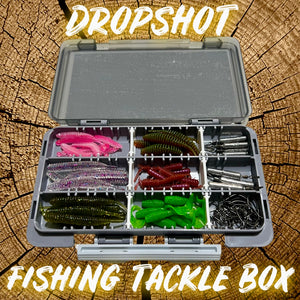 Lure Fishing Finesse Dropshot fishing tackle box packed with lures, perfect for perch, pike, and chub fishing. Great gift for lure fishing enthusiasts.