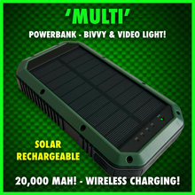 Load image into Gallery viewer, ‘Multi’ PowerBank With Video/Bivvy Light.inc Wireless Phone Charging &amp; Solar Recharge!