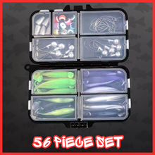 Load image into Gallery viewer, 56pc Predator Soft Lure Fishing Kit Pike Perch Zander Jigheads Texas Rig Set