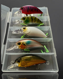 Crankbait Lure Plug Set.5 x Lures per set in plastic storage Case.