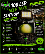 Load image into Gallery viewer, 108 SMD LED RECHARGEABLE &amp; SOLAR VIDEO/BIVVY LIGHT &amp; COLD SHOE PHONE HOLDER KIT- SELF TAKE KIT-SELF TAKE STATION FOR CARP FISHING.