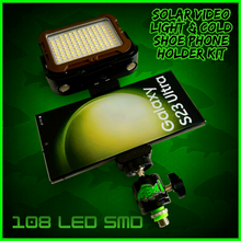 Load image into Gallery viewer, 108 SMD LED RECHARGEABLE &amp; SOLAR VIDEO/BIVVY LIGHT &amp; COLD SHOE PHONE HOLDER KIT- SELF TAKE KIT-SELF TAKE STATION FOR CARP FISHING.