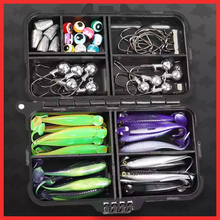 Load image into Gallery viewer, 56pc Predator Soft Lure Fishing Kit Pike Perch Zander Jigheads Texas Rig Set