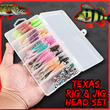 Load image into Gallery viewer, 61pc Soft Lure Fishing Kit – T-Tail Jighead &amp; Texas Rig Set-Fish i Tackle Predator kit.