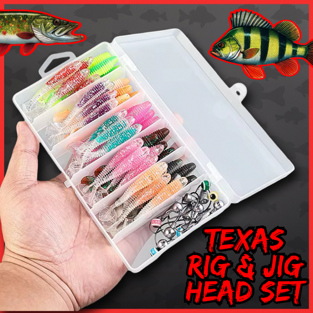 61pc Soft Lure Fishing Kit – T-Tail Jighead & Texas Rig Set-Fish i Tackle Predator kit