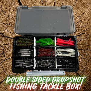 Double-sided dropshot fishing tackle box packed with lures, perfect for perch, pike, and chub fishing. Great gift for lure fishing enthusiasts.