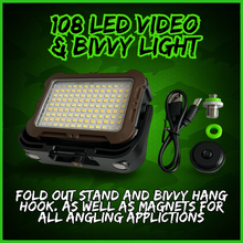Load image into Gallery viewer, 108 SMD-LED Self-Take &amp; Bivvy Light USB-C Solar Rechargeable Carp Fishing