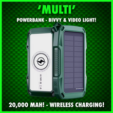 Load image into Gallery viewer, ‘Multi’ PowerBank With Video/Bivvy Light.inc Wireless Phone Charging &amp; Solar Recharge!