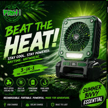 Load image into Gallery viewer, Solar Rechargeable Fan &amp; LED Lantern – 10000mAh Power Bank-Keep cool and Charged up!