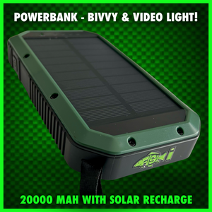 ‘Multi’ PowerBank With Video/Bivvy Light.inc Wireless Phone Charging & Solar Recharge!