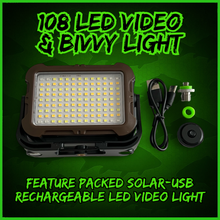 Load image into Gallery viewer, 108 SMD-LED Self-Take &amp; Bivvy Light USB-C Solar Rechargeable Carp Fishing