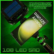 Load image into Gallery viewer, 108 SMD LED RECHARGEABLE &amp; SOLAR VIDEO/BIVVY LIGHT &amp; COLD SHOE PHONE HOLDER KIT- SELF TAKE KIT-SELF TAKE STATION FOR CARP FISHING.