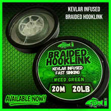 Load image into Gallery viewer, FiSH i Kevlar Infused Braided Hooklink – Weed Green (20m / 20lb)