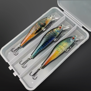 Jerkbait Fishing Lures Set.3 Lures in storage box. 13g Sinking Minnow style lures  (Set2) - FiSH i UK