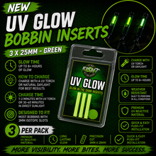 Load image into Gallery viewer, UV Glow Bobbin Inserts 3mm x 25mm Green | Rechargeable Glow Inserts for Carp Fishing Bobbins