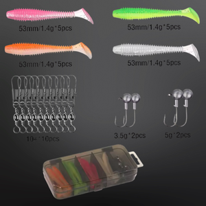 Jig Head Lure set. Ripple paddle tail soft lures for jigging.35pc.