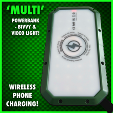 Load image into Gallery viewer, ‘Multi’ PowerBank With Video/Bivvy Light.inc Wireless Phone Charging &amp; Solar Recharge!