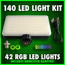 Load image into Gallery viewer, 140 LED RGB VIDEO LIGHT WITH COLD SHOE PHONE HOLDER KIT!