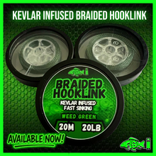 Load image into Gallery viewer, FiSH i Kevlar Infused Braided Hooklink – Weed Green (20m / 20lb)