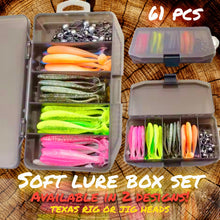 Load image into Gallery viewer, 61-Piece Soft Lure Fishing Set with Jig Heads – Artificial Fishing Lures for Bass, Trout, and Saltwater Fishing – Durable and Versatile Fishing Kit