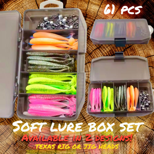 61-Piece Soft Lure Fishing Set with Jig Heads – Artificial Fishing Lures for Bass, Trout, and Saltwater Fishing – Durable and Versatile Fishing Kit