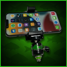 Load image into Gallery viewer, RECHARGEABLE 52 SMD LED VIDEO/BIVVY LIGHT &amp; COLD SHOE PHONE HOLDER KIT- SELF TAKE KIT-SELF TAKE STATION FOR CARP FISHING.
