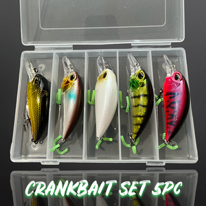 Crankbait Lure Plug Set.5 x Lures per set in plastic storage Case.