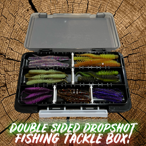 Double-sided dropshot fishing tackle box packed with lures, perfect for perch, pike, and chub fishing. Great gift for lure fishing enthusiasts.