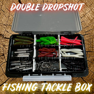 Double-sided dropshot fishing tackle box packed with lures, perfect for perch, pike, and chub fishing. Great gift for lure fishing enthusiasts.