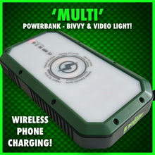 Load image into Gallery viewer, ‘Multi’ PowerBank With Video/Bivvy Light.inc Wireless Phone Charging &amp; Solar Recharge!