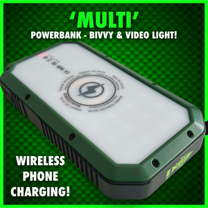 ‘Multi’ PowerBank With Video/Bivvy Light.inc Wireless Phone Charging & Solar Recharge!